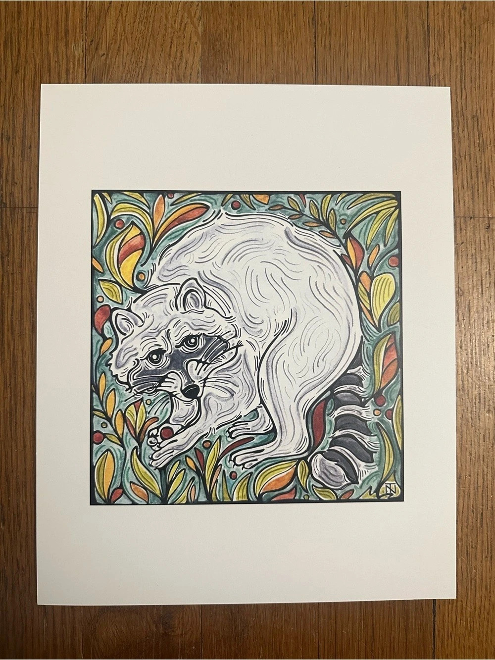Original color print of raccoon